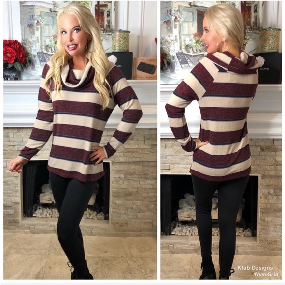 🥰Soft! Multi Stripe Brushed Fabric Cowl Neck Top! - Picture 4 of 6